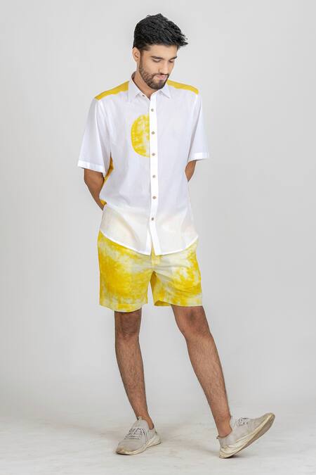 Shop_Runit Gupta_White Enzyme Washed Cotton Tie Dye Shirt_Online_at_Aza_Fashions