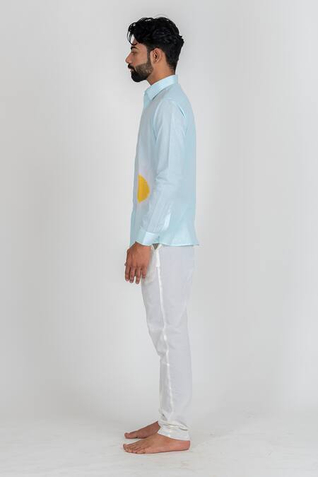 Runit Gupta_Blue Enzyme Washed Cotton Tie Dye Hand Shirt_Online_at_Aza_Fashions