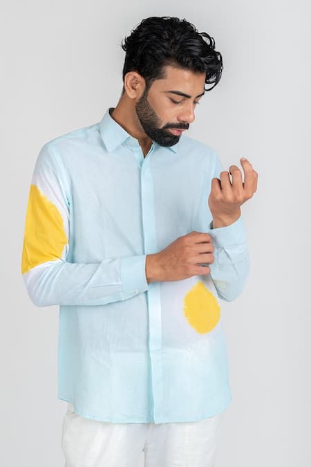 Buy_Runit Gupta_Blue Enzyme Washed Cotton Tie Dye Hand Shirt_Online_at_Aza_Fashions