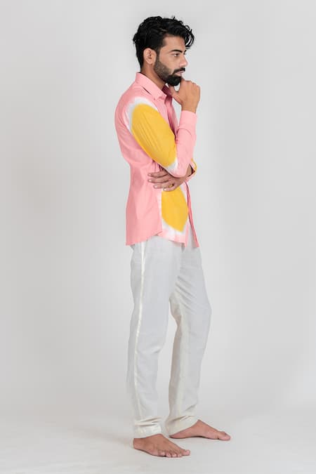 Runit Gupta_Pink Enzyme Washed Cotton Tie Dye Hand Shirt_Online_at_Aza_Fashions