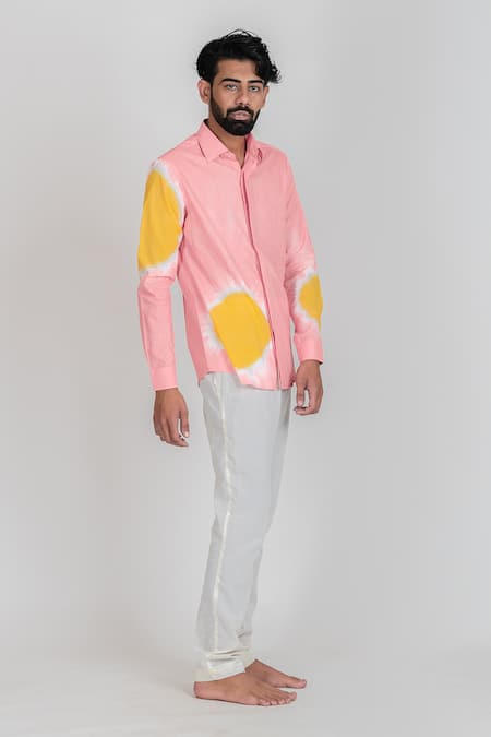 Shop_Runit Gupta_Pink Enzyme Washed Cotton Tie Dye Hand Shirt_Online_at_Aza_Fashions