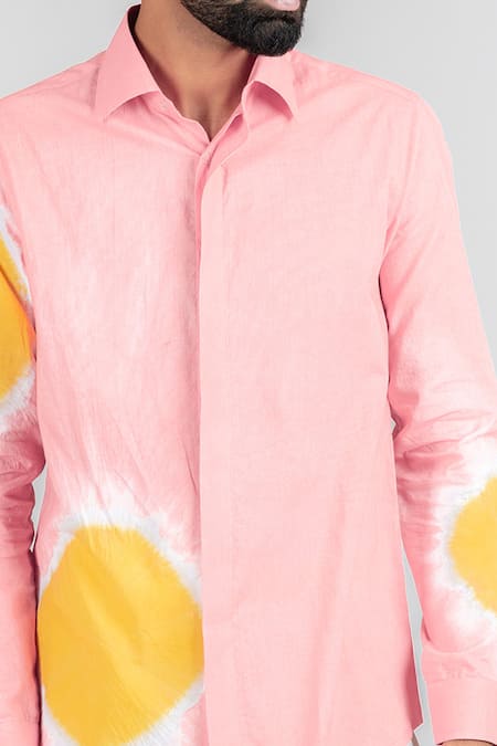 Runit Gupta_Pink Enzyme Washed Cotton Tie Dye Hand Shirt_at_Aza_Fashions
