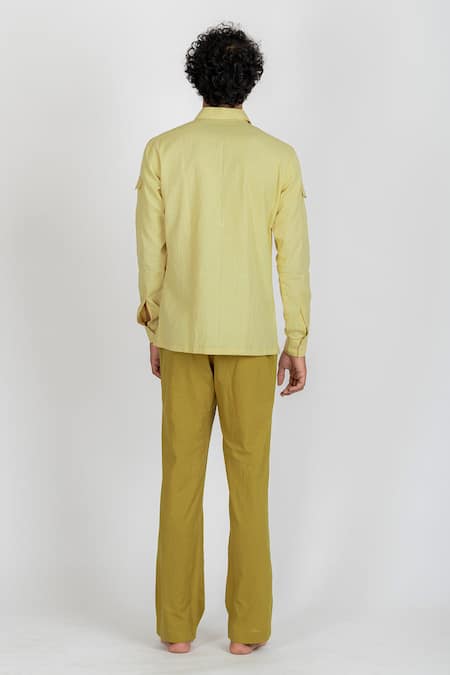 Shop Runit Gupta Yellow Enzyme Washed Cotton Solid Box Pleat Pant at Aza Fashions Shop_Runit Gupta_Yellow Enzyme Washed Cotton Solid Box Pleat Pant_at_Aza_Fashions