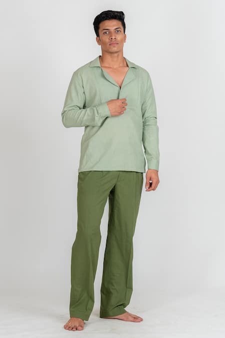Buy Runit Gupta Green Enzyme Washed Cotton Plain Solid Hand Dyed Pant Online at Aza Fashions Buy_Runit Gupta_Green Enzyme Washed Cotton Plain Solid Hand Dyed Pant_Online_at_Aza_Fashions