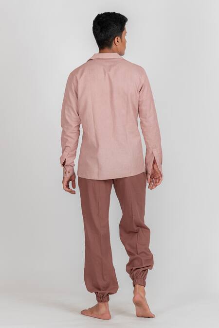 Shop_Runit Gupta_Pink Enzyme Washed Cotton Plain Solid Jogger Style Pant _at_Aza_Fashions