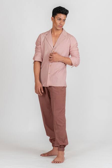 Runit Gupta_Pink Enzyme Washed Cotton Plain Solid Jogger Style Pant _Online_at_Aza_Fashions