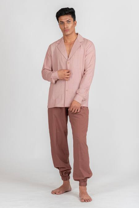 Buy_Runit Gupta_Pink Enzyme Washed Cotton Plain Solid Jogger Style Pant _Online_at_Aza_Fashions