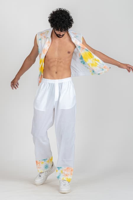 Buy_Runit Gupta_White Enzyme Washed Cotton Tie Dye Pant _Online_at_Aza_Fashions