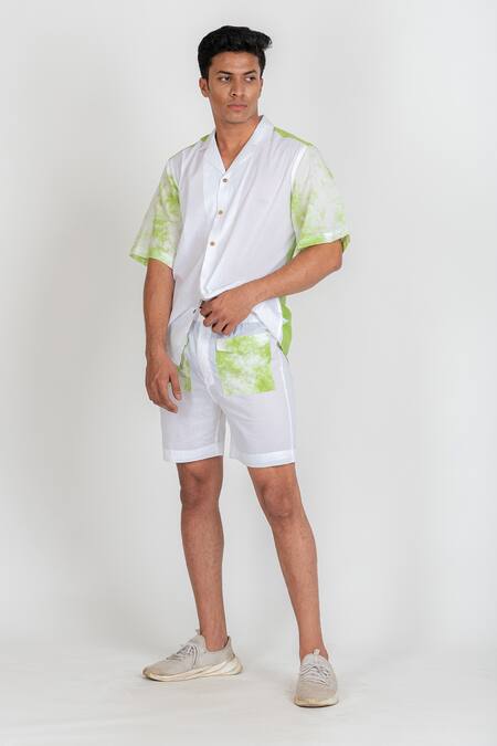 Buy_Runit Gupta_White Enzyme Washed Cotton Tie Dye Shorts_Online_at_Aza_Fashions