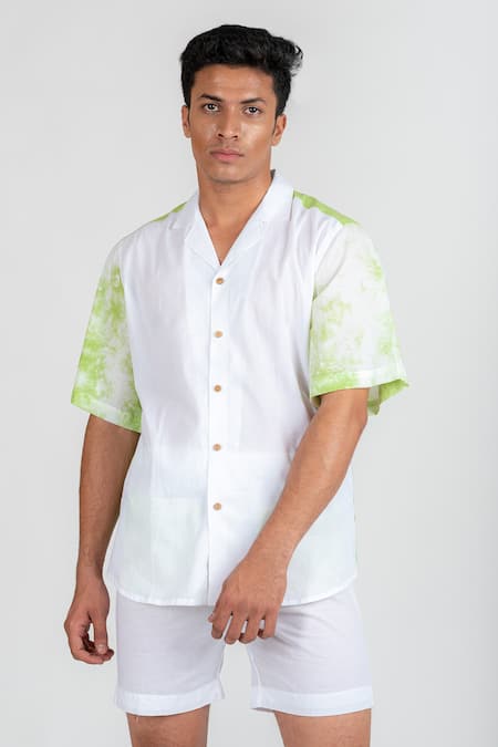 Shop_Runit Gupta_White Enzyme Washed Cotton Tie Dye Shorts_Online_at_Aza_Fashions