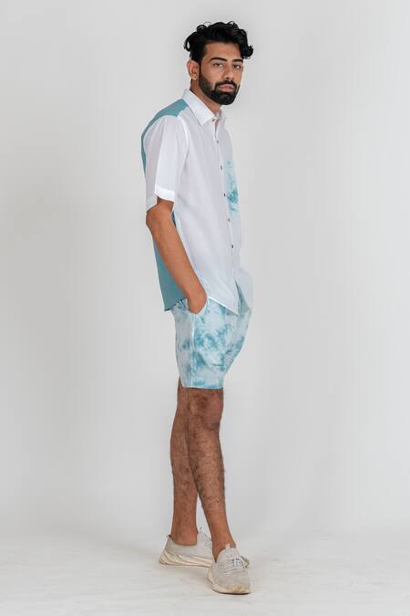 Runit Gupta_Blue Enzyme Washed Cotton Tie Dye Shorts _Online_at_Aza_Fashions