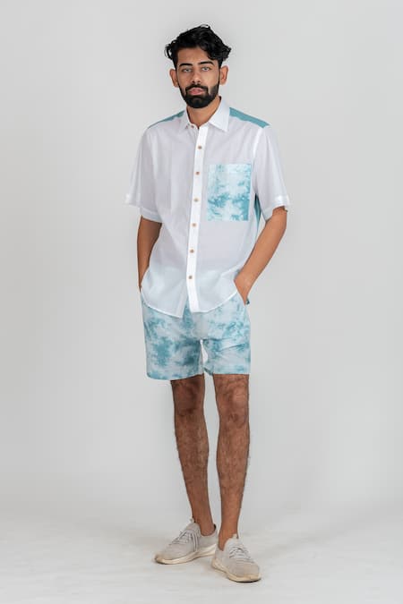 Buy_Runit Gupta_Blue Enzyme Washed Cotton Tie Dye Shorts _Online_at_Aza_Fashions