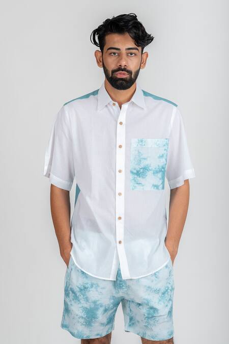 Shop_Runit Gupta_Blue Enzyme Washed Cotton Tie Dye Shorts _Online_at_Aza_Fashions