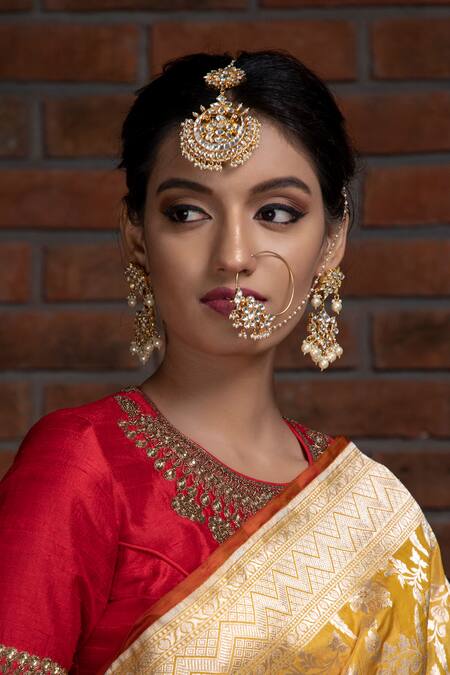 Riana Jewellery_Gold Plated Floral Stone Maangtikka _Online_at_Aza_Fashions