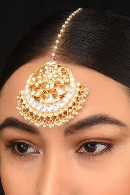 Buy_Riana Jewellery_Gold Plated Stone Maangtikka _Online_at_Aza_Fashions