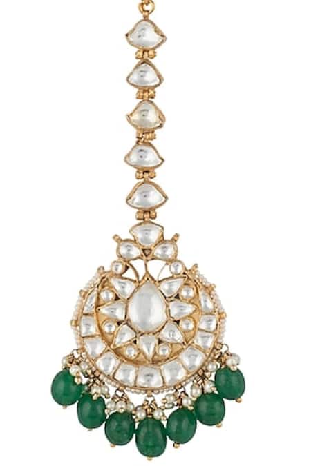 Buy_Riana Jewellery_Gold Plated Floral Stone Maangtikka _Online_at_Aza_Fashions