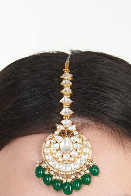 Riana Jewellery_Gold Plated Floral Stone Maangtikka _Online_at_Aza_Fashions