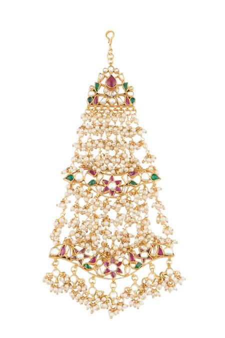 Riana Jewellery_Gold Plated Floral Cutwork Passa _Online_at_Aza_Fashions