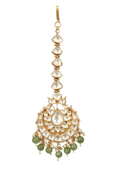 Riana Jewellery_Gold Plated Bead Drop Maangtikka _Online_at_Aza_Fashions