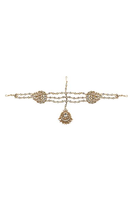 Riana Jewellery Gold Plated Stone Layered Mathapatti Online at Aza Fashions Riana Jewellery_Gold Plated Stone Layered Mathapatti _Online_at_Aza_Fashions