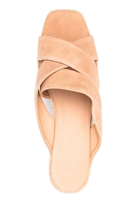 Sephyr Beige Suede Cross Strap Platform Mules Online at Aza Fashions Sephyr_Beige Suede Cross Strap Platform Mules _Online_at_Aza_Fashions