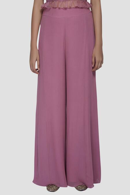 Shop_Riraan Couture_Pink Pure Silk V Neck Pant Set With Draped Dupatta_Online_at_Aza_Fashions