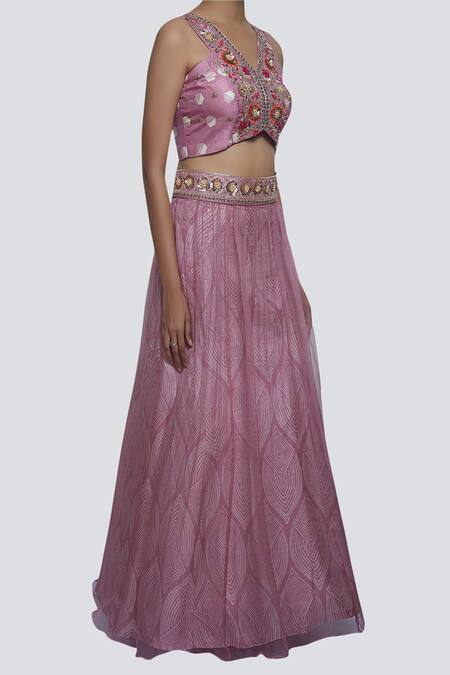 Riraan Couture_Pink Embroidered Silk Lehenga Set _Online_at_Aza_Fashions