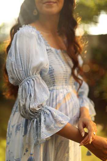 Bump Loving_Blue Viscose Crepe Marble Effect Dress_at_Aza_Fashions