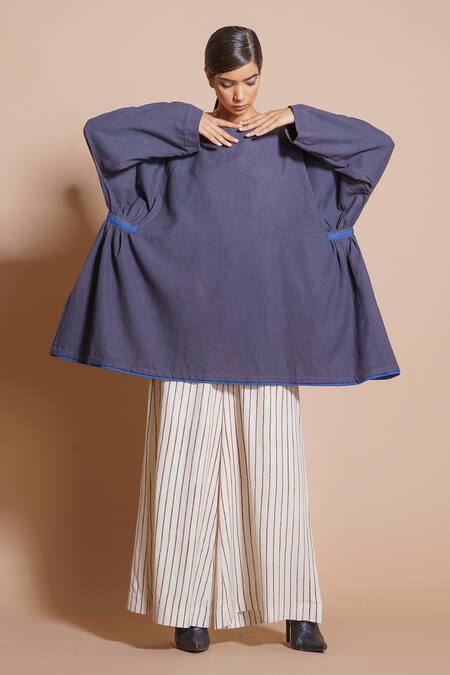 Buy_Stoique_Grey Cotton Matty Square Neck Oversize Top_Online_at_Aza_Fashions