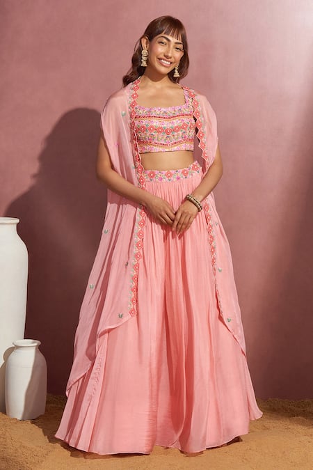 Aneesh Agarwaal Embroidered Cape Lehenga Set 