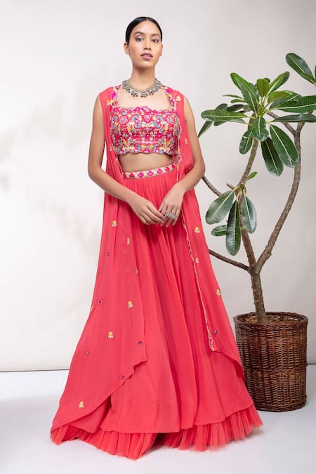 Aneesh Agarwaal Embroidered Cape Lehenga Set 