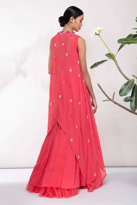 Aneesh Agarwaal Embroidered Cape Lehenga Set 