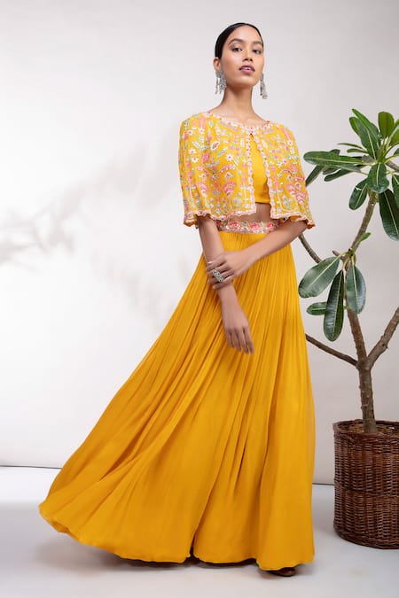 Aneesh Agarwaal Embroidered Cape Lehenga Set 