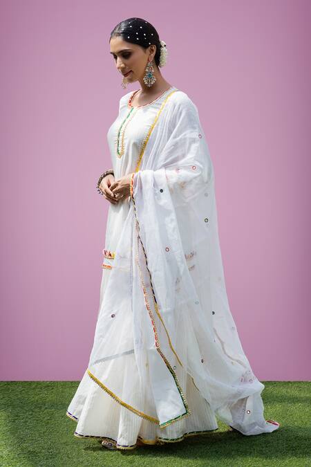 Rivaaj Clothing White Stripe Pattern Kurta Gharara Set Online at Aza Fashions Rivaaj Clothing_White Stripe Pattern Kurta Gharara Set _Online_at_Aza_Fashions