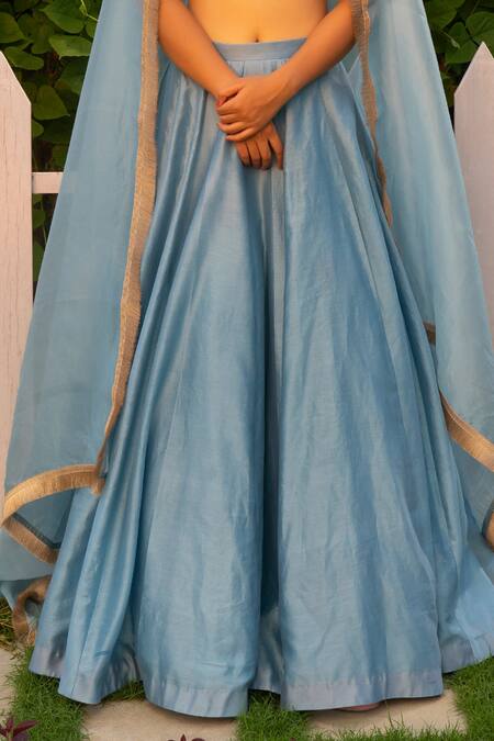 Shop Rashi Jain Blue Chanderi Square Neck Asman Bridal Lehenga Set Online at Aza Fashions Shop_Rashi Jain_Blue Chanderi Square Neck Asman Bridal Lehenga Set _Online_at_Aza_Fashions