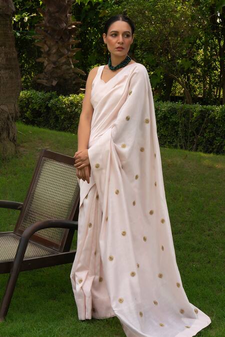 Rashi Jain_Beige Chanderi Ruh Embroidered Saree _Online_at_Aza_Fashions