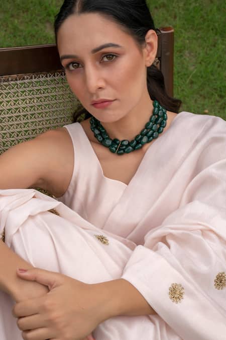 Rashi Jain_Beige Chanderi Ruh Embroidered Saree _at_Aza_Fashions