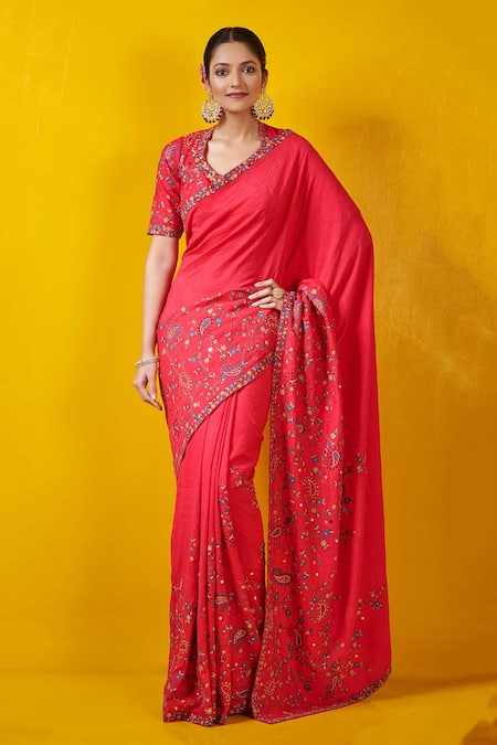 Rishi and Soujit Embroidered Saree with Blouse 