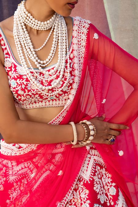 Riantas Blue Raw Silk Embroidery Scoop Neck Bridal Lehenga Set at Aza Fashions Riantas_Blue Raw Silk Embroidery Scoop Neck Bridal Lehenga Set _at_Aza_Fashions