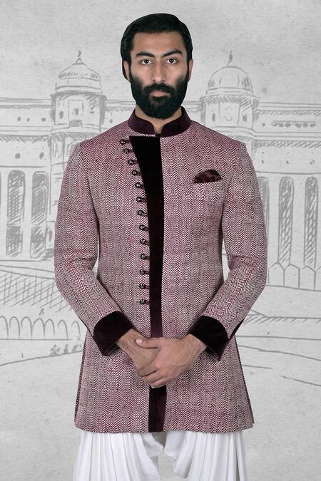 Buy_Rohit Kamra Jaipur_Maroon Matka Silk Embroidered Bandhgala Set _Online_at_Aza_Fashions