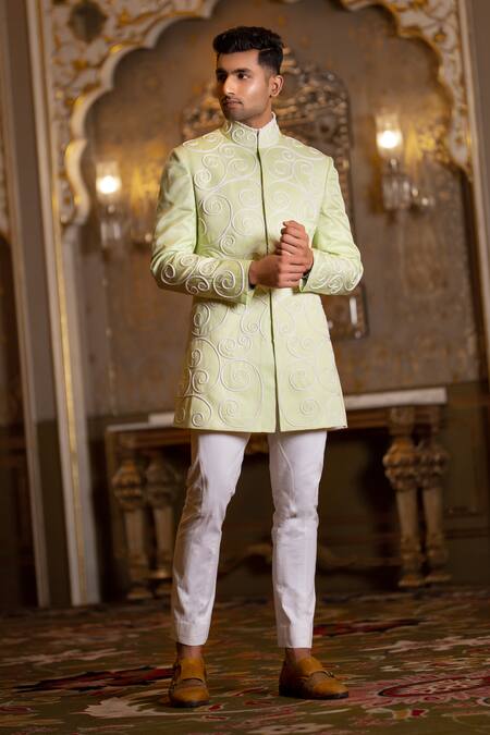 Rohit Kamra Jaipur Linen Silk Embroidered Bandhgala 