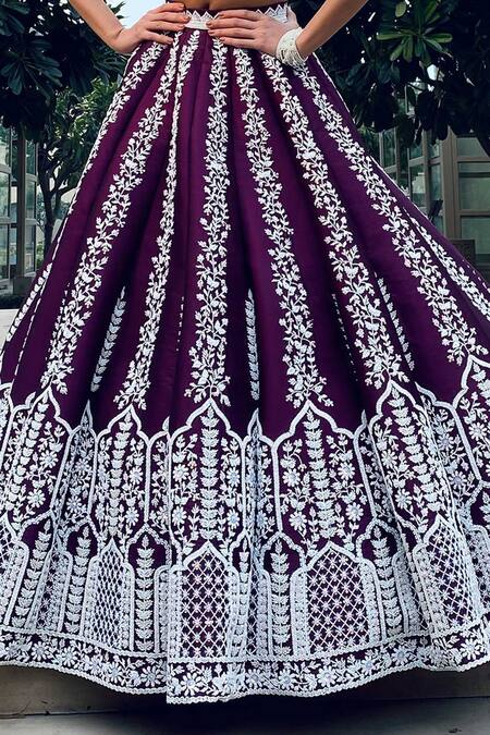 Riantas_Purple Pure Silk Lining Chroma Embroidery Pearl Bridal Lehenga Set  _at_Aza_Fashions