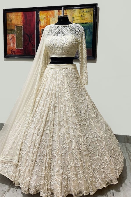 White Lehenga Choli Chunri Georgette Party Wear Lengha Indian Sari Saree  Skirt | eBay