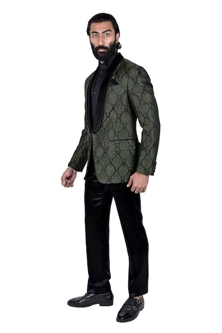 Shop Rohit Kamra Jaipur Green Silk Brocade Tuxedo at Aza Fashions Shop_Rohit Kamra Jaipur_Green Silk Brocade Tuxedo _at_Aza_Fashions