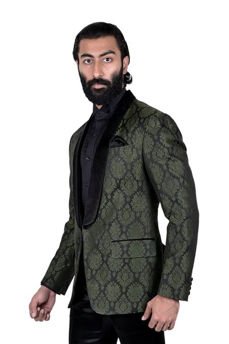 Rohit Kamra Jaipur Green Silk Brocade Tuxedo Online at Aza Fashions Rohit Kamra Jaipur_Green Silk Brocade Tuxedo _Online_at_Aza_Fashions