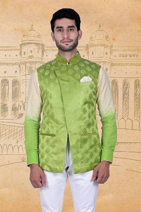 Buy Rohit Kamra Jaipur Green Silk Brocade Nehru Jacket Online at Aza Fashions Buy_Rohit Kamra Jaipur_Green Silk Brocade Nehru Jacket _Online_at_Aza_Fashions