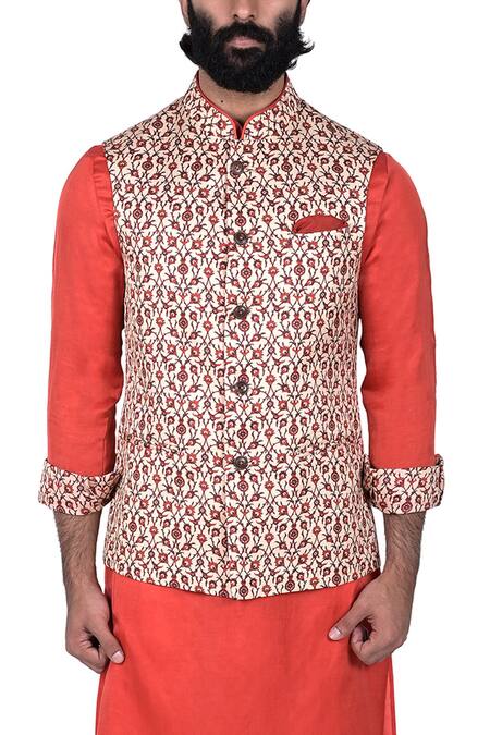 Shop Rohit Kamra Jaipur Beige Linen Printed Nehru Jacket Online at Aza Fashions Shop_Rohit Kamra Jaipur_Beige Linen Printed Nehru Jacket _Online_at_Aza_Fashions