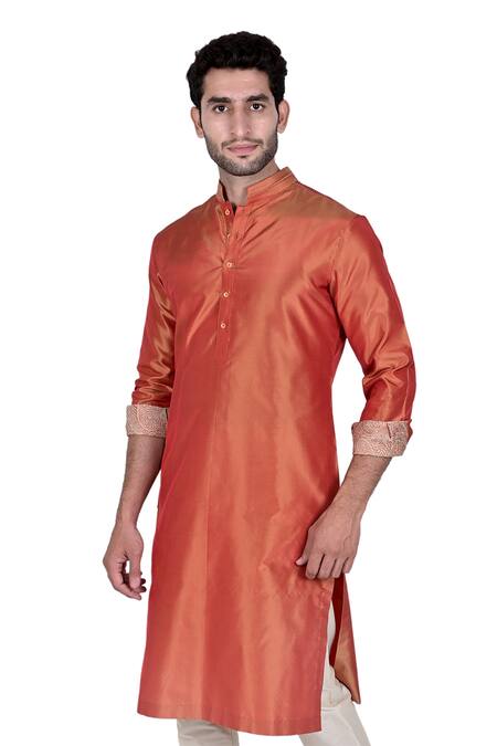 Rohit Kamra Jaipur Orange Silk Brocade Kurta Set Online at Aza Fashions Rohit Kamra Jaipur_Orange Silk Brocade Kurta Set _Online_at_Aza_Fashions