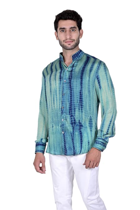 Rohit Kamra Jaipur Blue Silk Dyed Shirt  