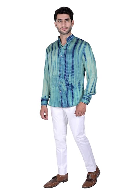 Shop Rohit Kamra Jaipur Blue Silk Dyed Shirt at Aza Fashions Shop_Rohit Kamra Jaipur_Blue Silk Dyed Shirt _at_Aza_Fashions